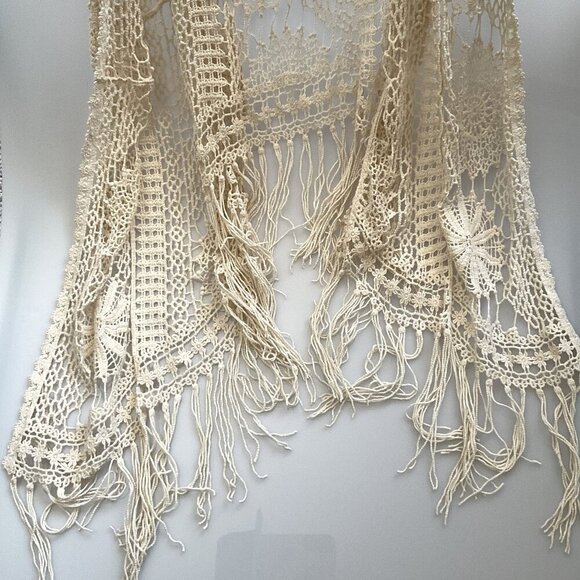 CATO FLORAL CROCHET LACE FRINGE BOHO OPEN FRONT CARDIGAN - Picture 6 of 16